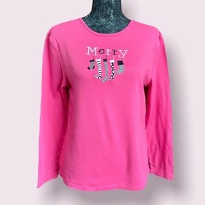 M & C Sportswear Pink Merry Stockings Holiday Long Sleeve Shirt